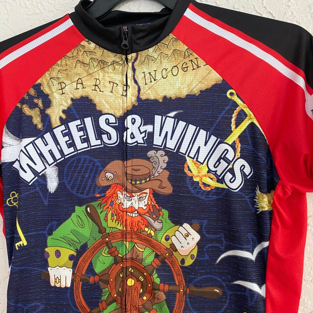 Peak 1 Sports Cycling Jersey Women 2XL Red Pirate Wheels & Wings Event Full Zip - Picture 3 of 8